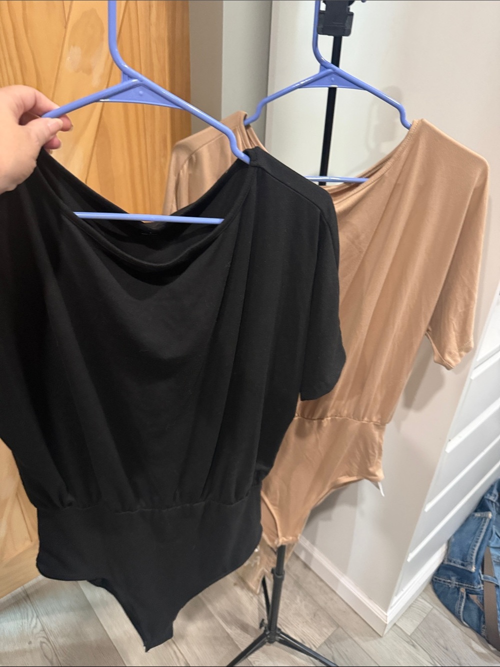 SHEIN Black and Tan Short Sleeve Bodysuit Duo
